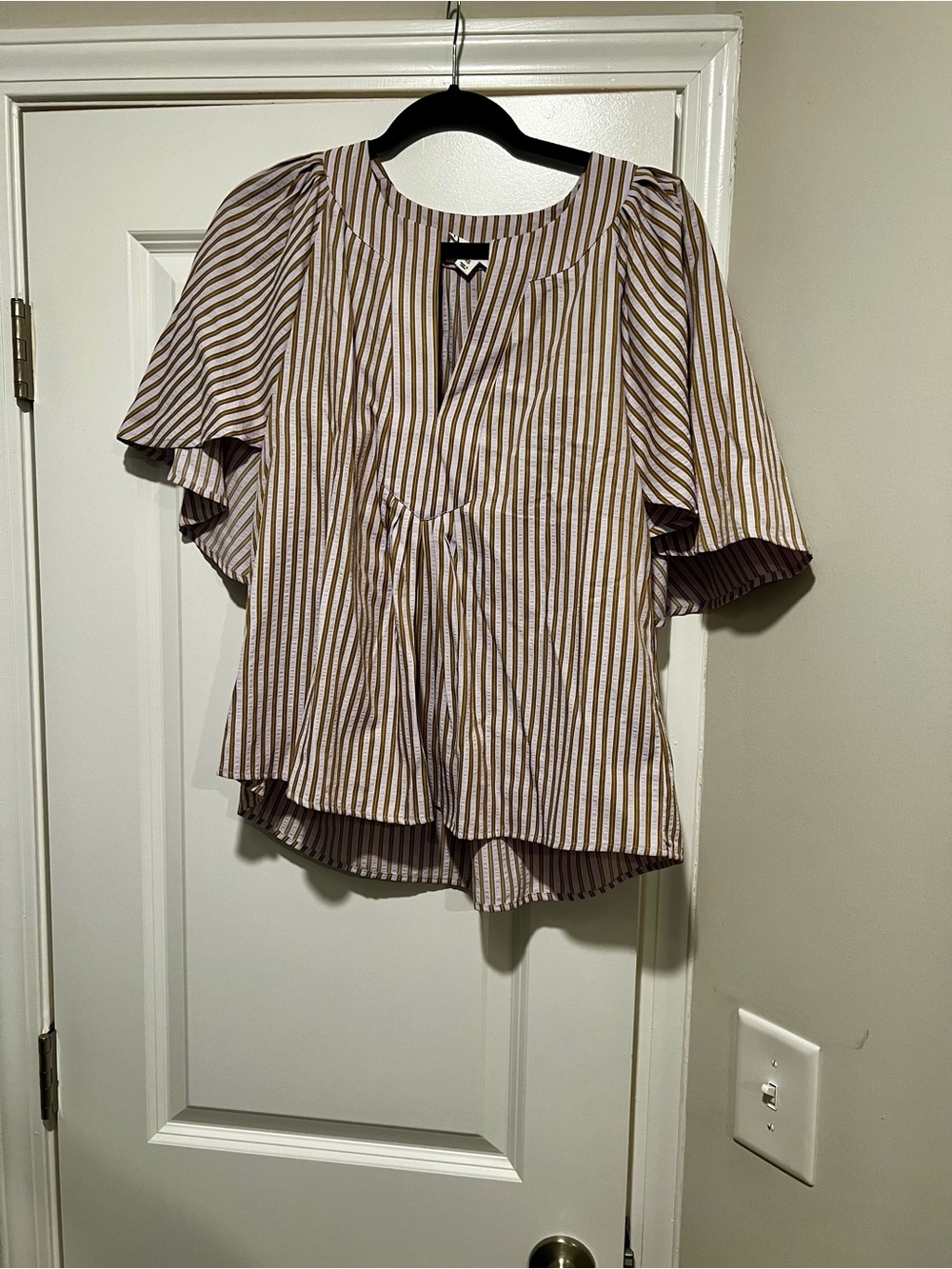 Pomander Place Striped Flutter Sleeve Peplum Top